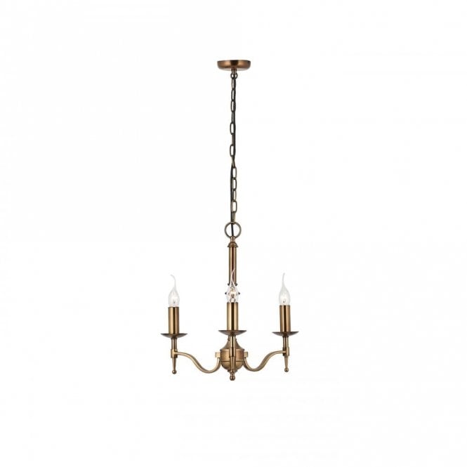 STANFORD small 3 light aged brass chandelier for high ceilings