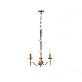 STANFORD small 3 light aged brass chandelier for high ceilings