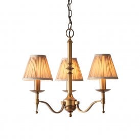 STANFORD small 3 light aged brass chandelier with candle shades