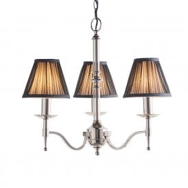 STANFORD small 3 light nickel chandelier with black candle shades