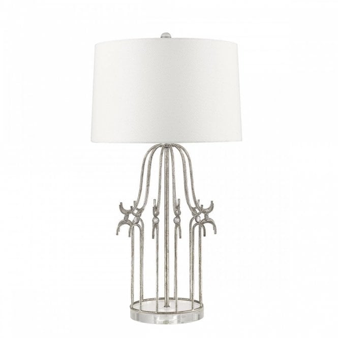 STELLA distressed silver birdcage table lamp with crystal accents