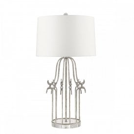 STELLA distressed silver birdcage table lamp with crystal accents