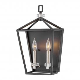 black 2 light wall light with clear glass