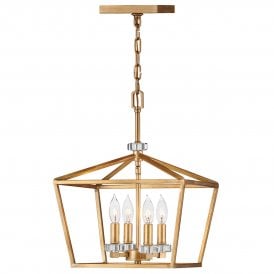 4 Light Medium Pendant/ Semi-Flush in Brass Finish