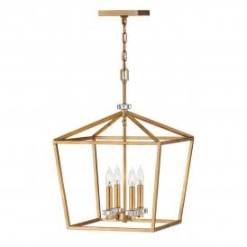 4 Light Large Pendant/ Semi-Flush in Brass Finish
