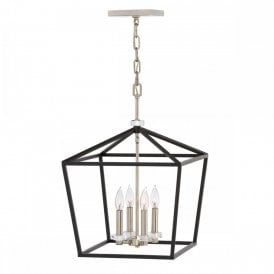 STINSON Large Polished nickel and Black Pendant/ Semi-Flush