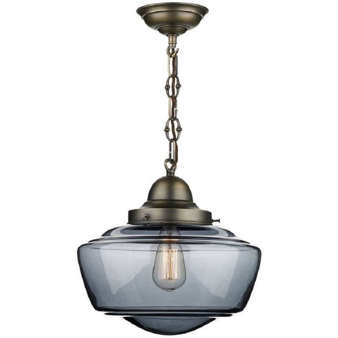 STOWE vintage schoolhouse ceiling pendant with smoked glass shade