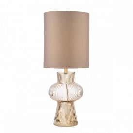 Brown Ribbed Glass Table Lamp