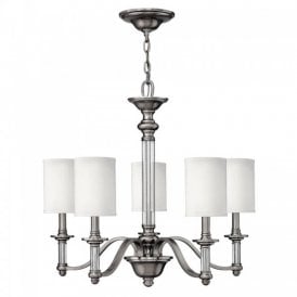 SUSSEX traditional pewter 5 light chandelier with white shades