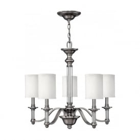 SUSSEX traditional pewter 5 light chandelier with white shades