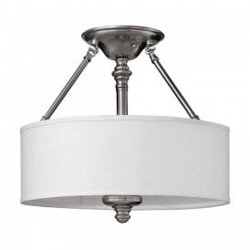 SUSSEX traditional pewter low ceiling light with white drum shade