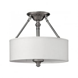 SUSSEX traditional pewter low ceiling light with white drum shade