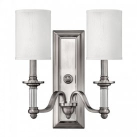 SUSSEX traditional pewter twin wall light with white shades