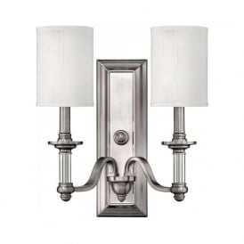 SUSSEX traditional pewter twin wall light with white shades