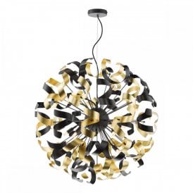 matte black pendant with black and gold ribbons