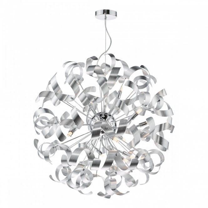 Swash 12 Light Pendant in Polished Chrome with Aluminium Ribbons