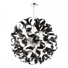 polished chrome pendant with satin black ribbons