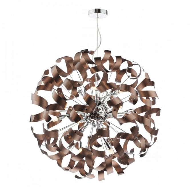 Swash 12 Light Pendant in Polished Chrome with Copper Ribbons