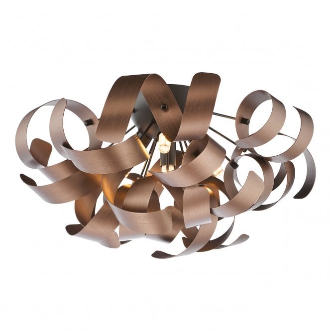 Swash 4 Light Flush in Matte Black with Copper Ribbons