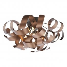 matte black flush ceiling light with copper ribbons