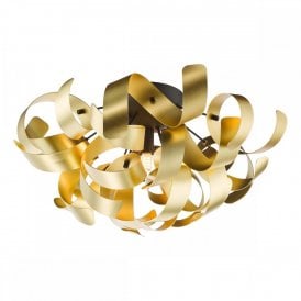 matte black flush ceiling light with gold ribbons