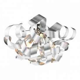 polished chrome flush ceiling light with aluminium ribbons