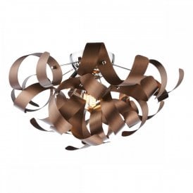 polished chrome flush ceiling light with copper ribbons