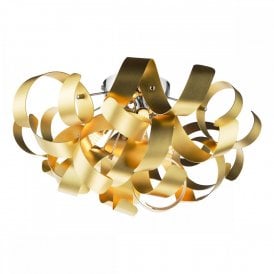 polished chrome flush ceiling light with gold ribbons