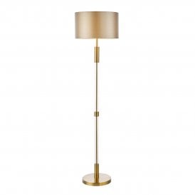 antique brass & glass floor lamp with taupe drum shade