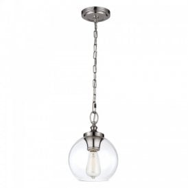 TABBY clear glass globe pendant shade hanging on nickel suspension