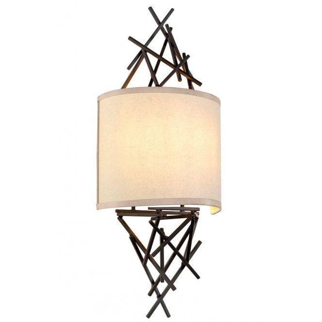TAIKO 2 Light Intricate Wall Light | Olde Bronze | Linen Shade