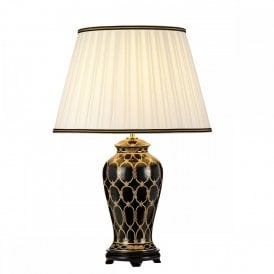 TAIPEI black ceramic temple jar table lamp with gold detailing ivory shade