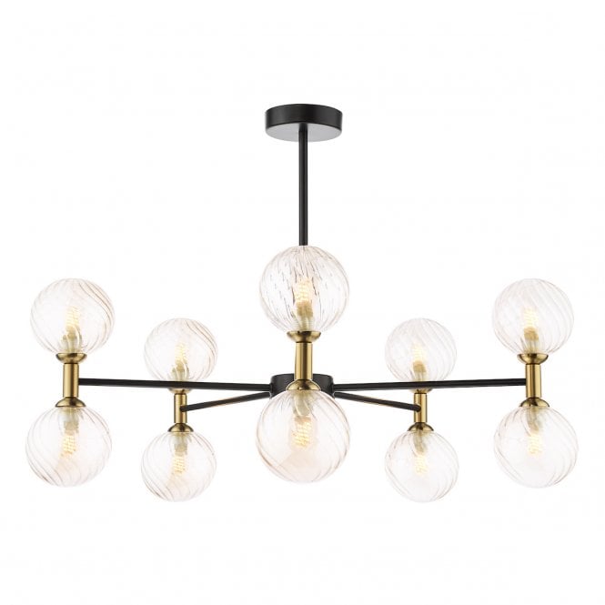 Takara 10 Light Semi-Flush Matte Black and Bronze with Twisted Amber Glass