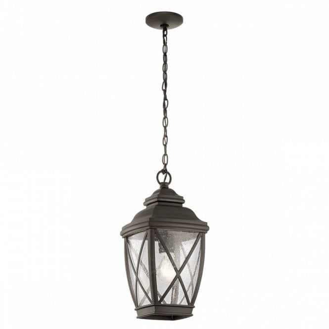 TANGIER traditional old bronze hanging porch lantern with seeded glass