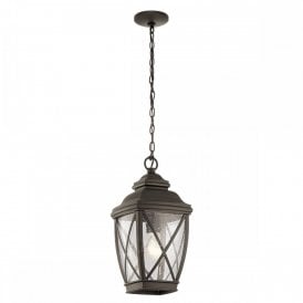 TANGIER traditional old bronze hanging porch lantern with seeded glass