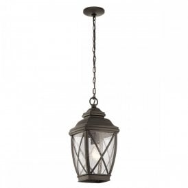 TANGIER traditional old bronze hanging porch lantern with seeded glass