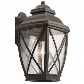 TANGIER traditional old bronze outdoor wall lantern with seeded glass - large