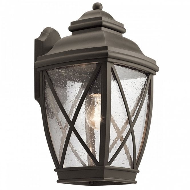 TANGIER traditional old bronze outdoor wall lantern with seeded glass - medium
