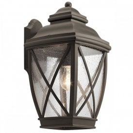 TANGIER traditional old bronze outdoor wall lantern with seeded glass - medium
