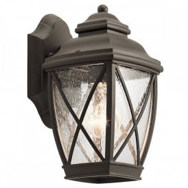 TANGIER traditional old bronze outdoor wall lantern with seeded glass - small