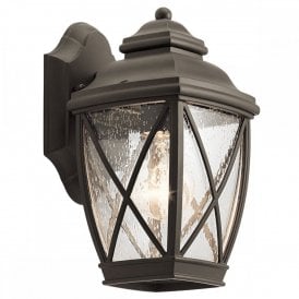 TANGIER traditional old bronze outdoor wall lantern with seeded glass - small