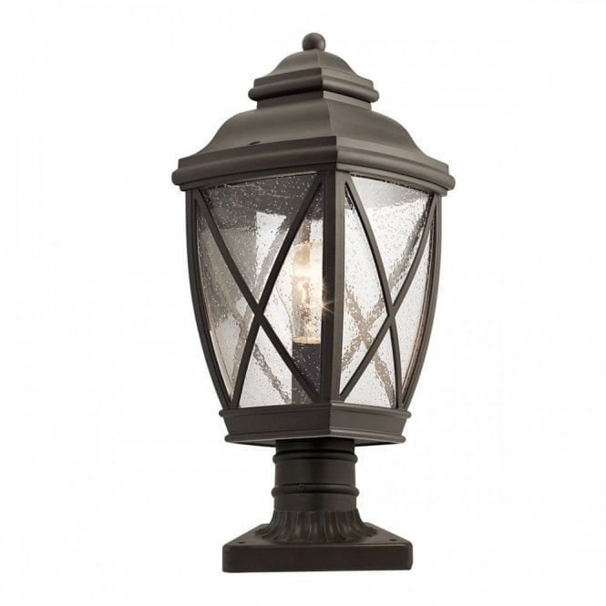 TANGIER traditional old bronze pedestal lantern with seeded glass
