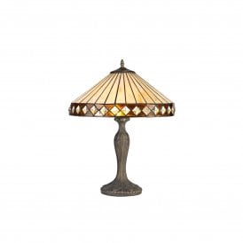 TANYA Tiffany 2 Light Curved Table Lamp 40cm Amber, Cream, Crystal, Antique Brass