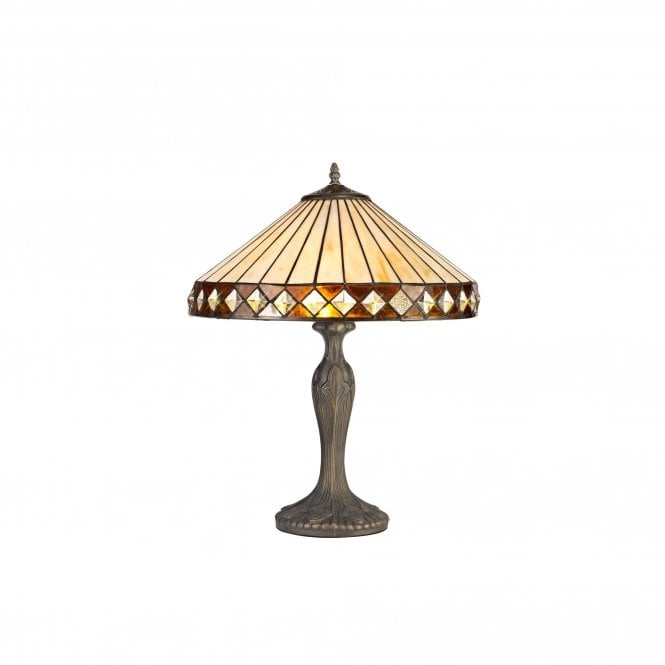 TANYA Tiffany 2 Light Curved Table Lamp 40cm Amber, Cream, Crystal, Antique Brass