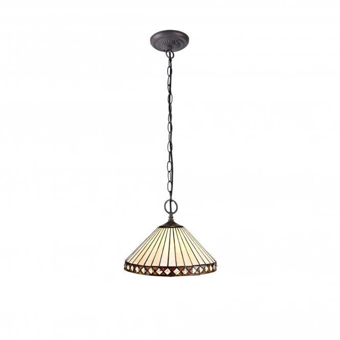 TANYA Tiffany 2 Light Downlighter Ceiling Pendant Light 30cm Amber, Cream, Crystal, Antique Brass