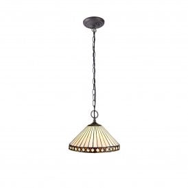 TANYA Tiffany 2 Light Downlighter Ceiling Pendant Light 30cm Amber, Cream, Crystal, Antique Brass