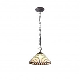 TANYA Tiffany 2 Light Downlighter Ceiling Pendant Light 30cm Amber, Cream, Crystal, Antique Brass