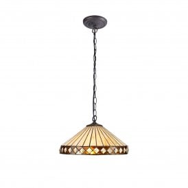 TANYA Tiffany 2 Light Downlighter Ceiling Pendant Light 40cm Amber, Cream, Crystal, Antique Brass