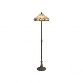 TANYA Tiffany 2 Light Leaf Floor Lamp 40cm Amber, Cream, Crystal, Antique Brass
