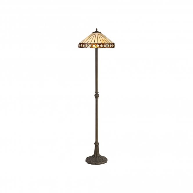 TANYA Tiffany 2 Light Leaf Floor Lamp 40cm Amber, Cream, Crystal, Antique Brass